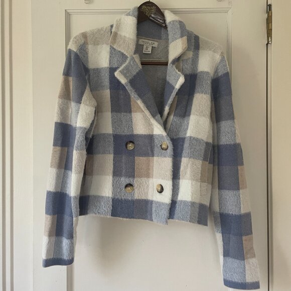 Rachel Zoe Jacket Plaid Double-breasted fluffy Size M - Picture 6 of 6